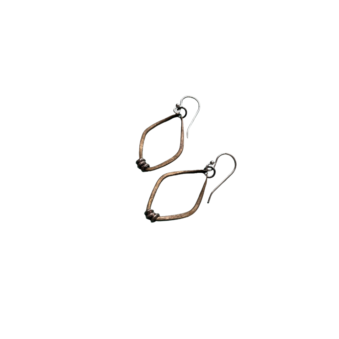 Brass Diamond Shape Hoop Earrings with Silver Heishi - Tiny