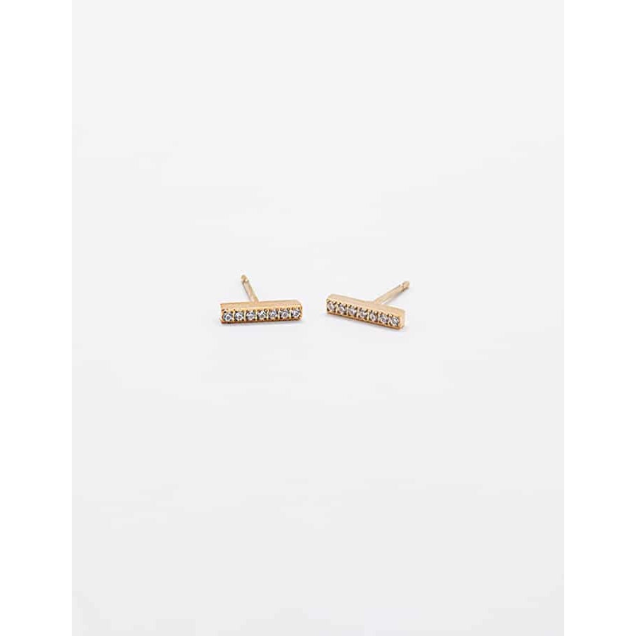 Pave Gold Bar Stud Earrings