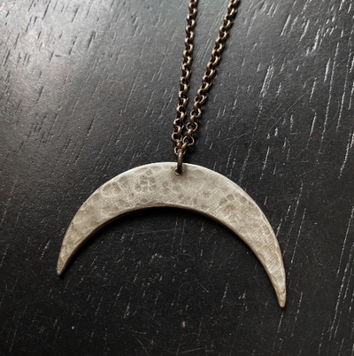 XL Silver Crescent Moon Facing Downward Necklace