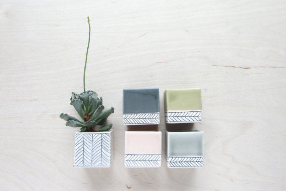 rectangle pots for succulents Large Square Herringbone Planter – Golden Hour Gift Co