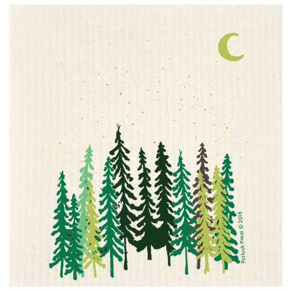 Tall Trees and Moon Swedish Dishcloth