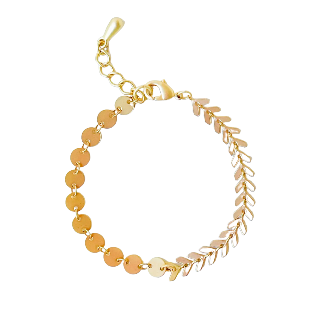 Adjustable Gold Chevron and Circle Chain Bracelet