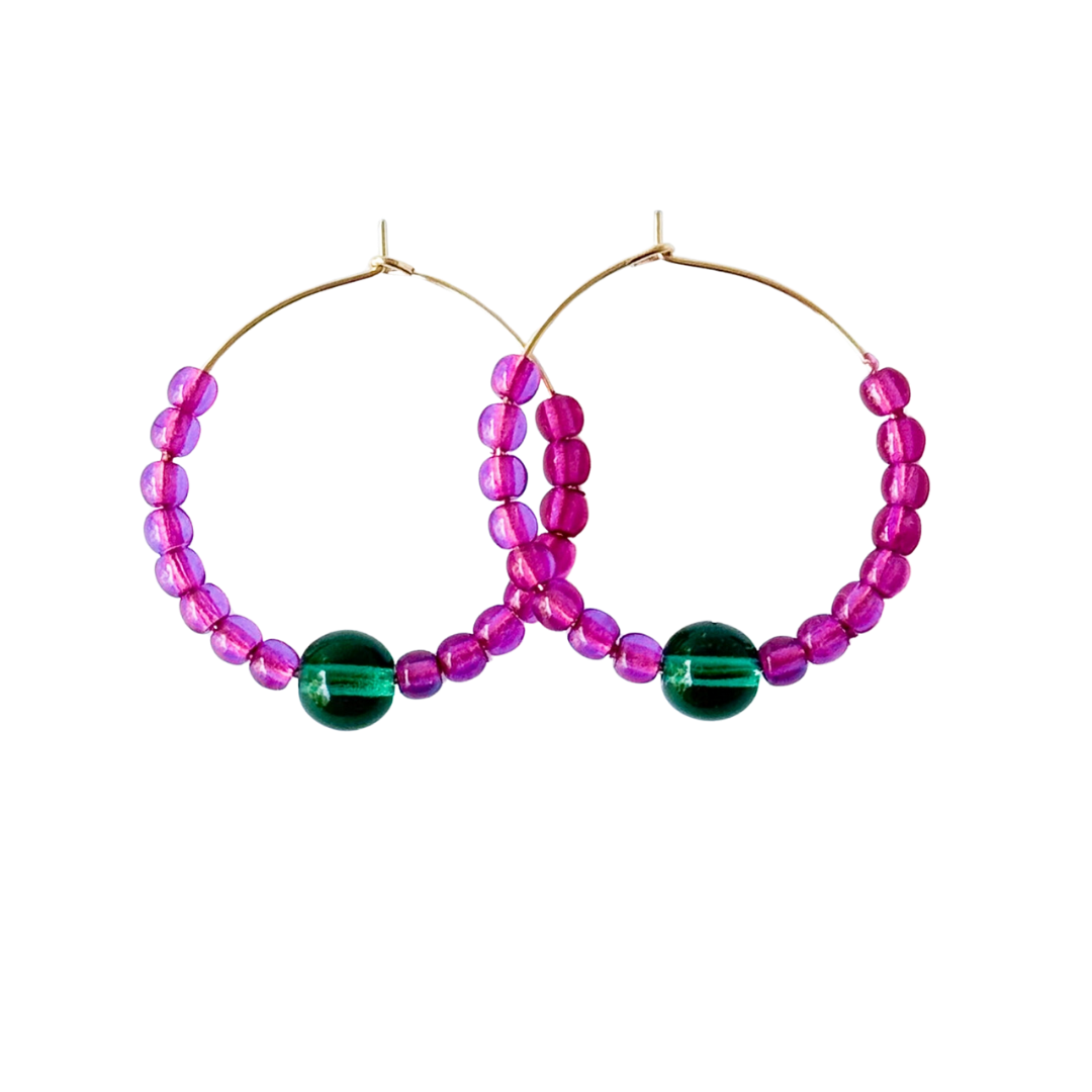 Colorful 1" Gold Filled Hoops with Beads