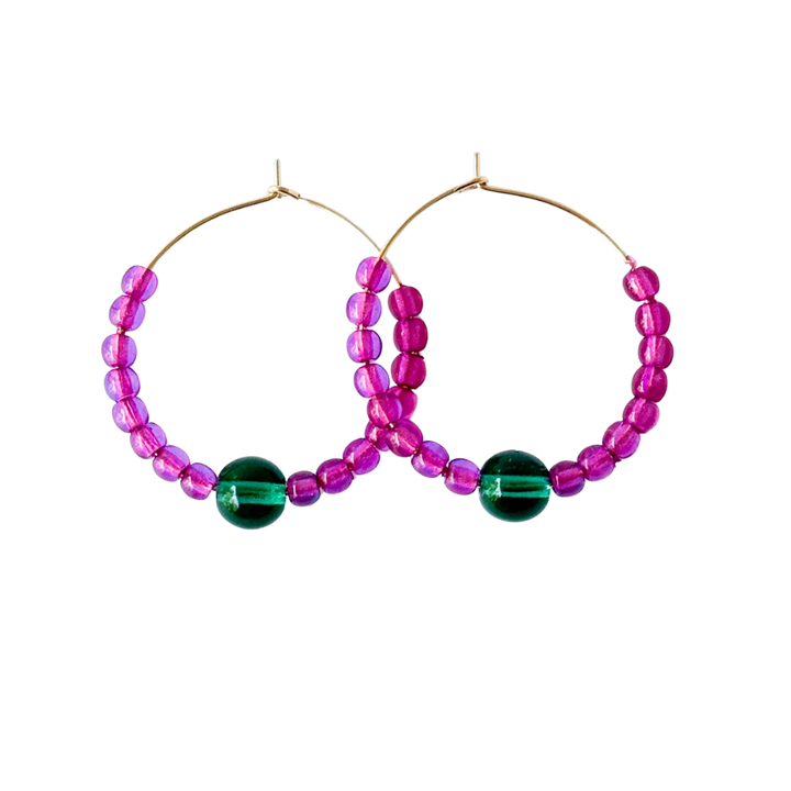 Colorful 1" Gold Filled Hoops with Beads