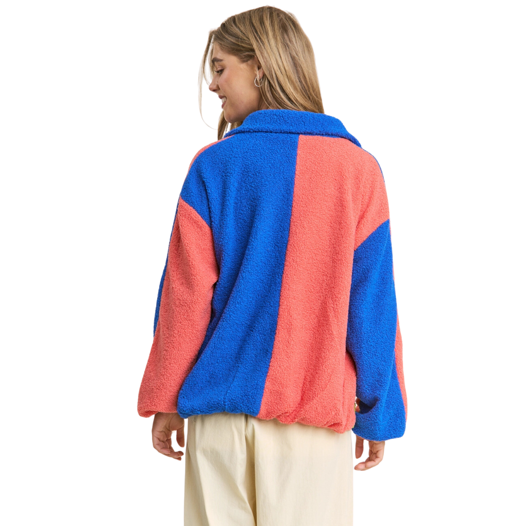 Sherpa Color-Block Collard Zipper Jacket