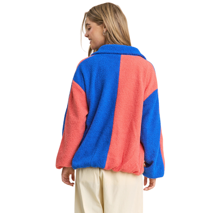 Sherpa Color-Block Collard Zipper Jacket