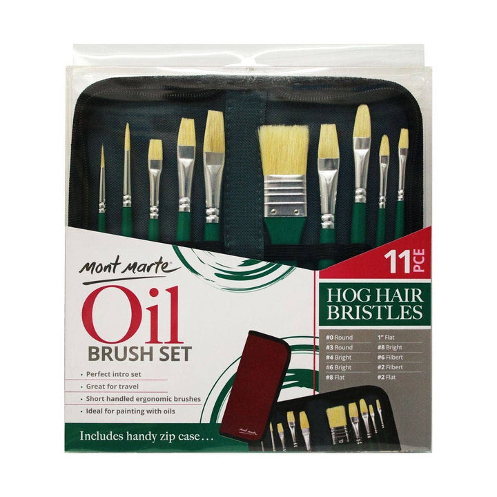 Hog Bristle Brush Set in Wallet 11pce - Oil