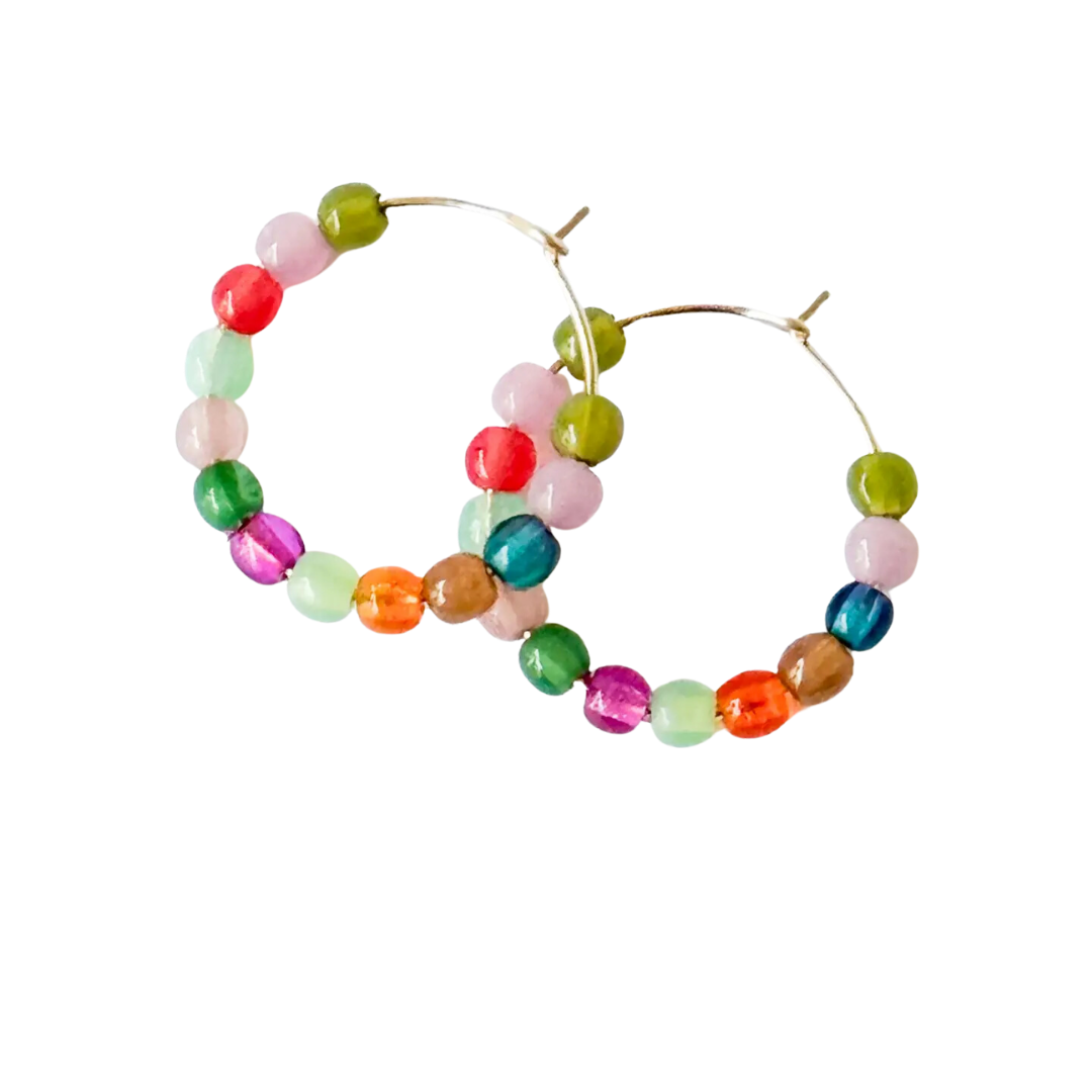 Cute Little Colorful Gold Filled Hoops with Beads