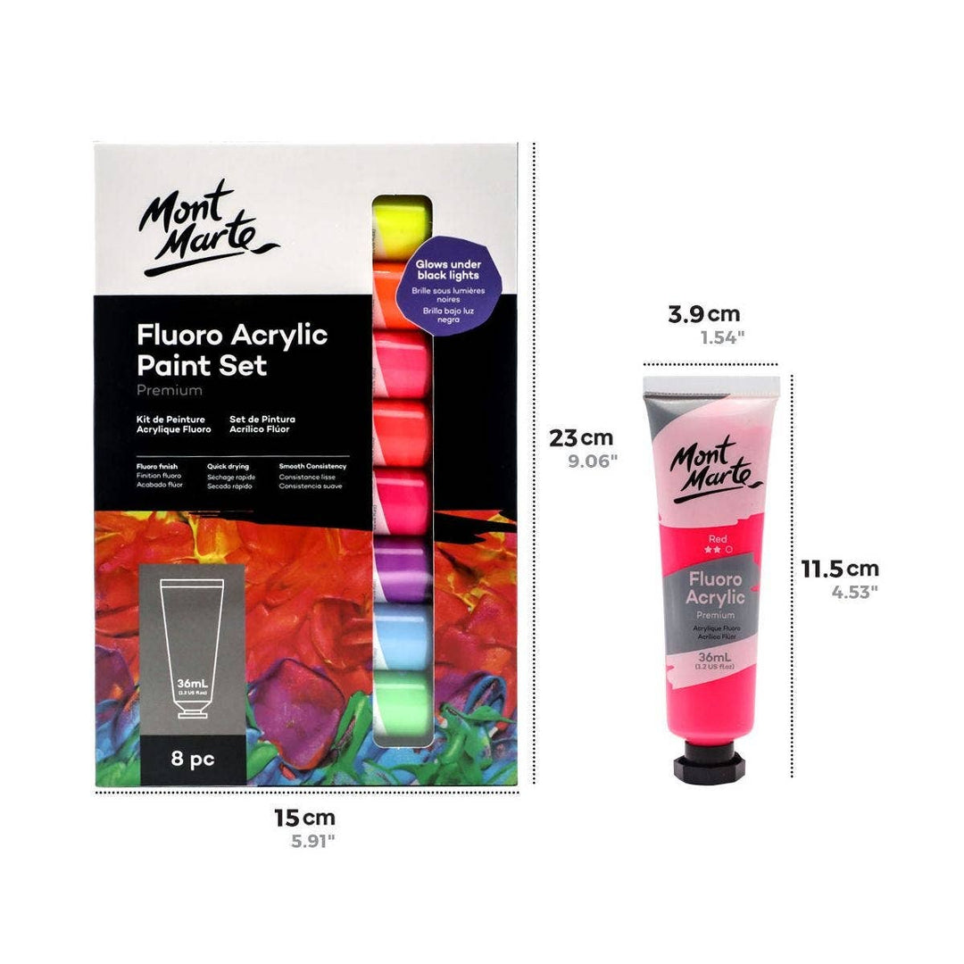 Fluro Acrylic Paint Set Premium 8pc x 36ml (1.2oz)