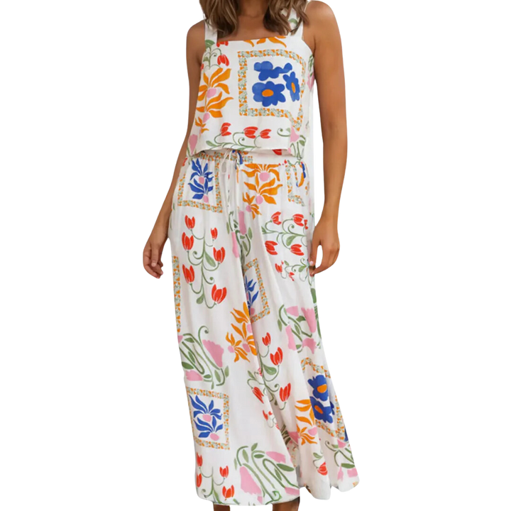 Square Neck Tank and Wide Leg Pants Floral Set