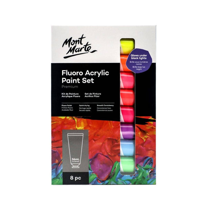 Fluro Acrylic Paint Set Premium 8pc x 36ml (1.2oz)