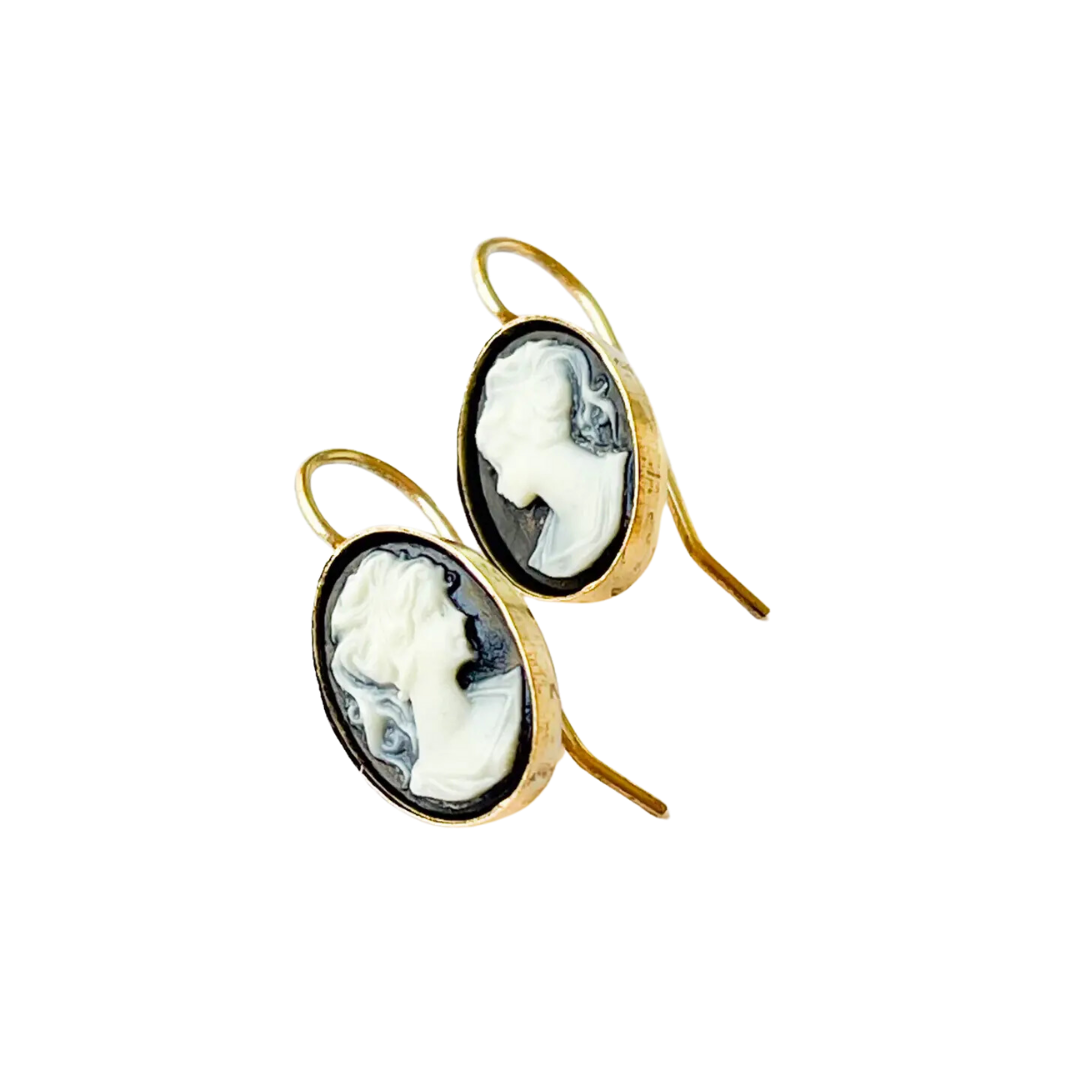 Small Black Cameo Earrings