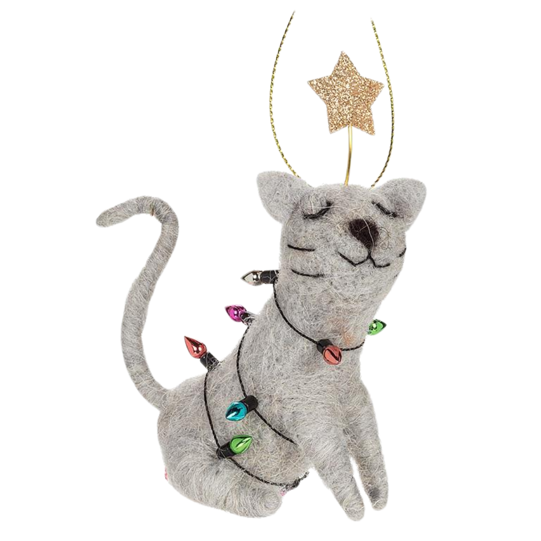 Sitting Cat with Lights Felt Ornament
