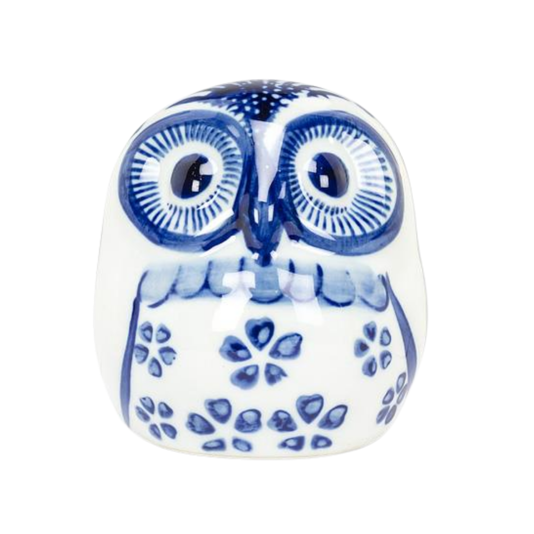 Blue & White Small Owl with Large Eyes