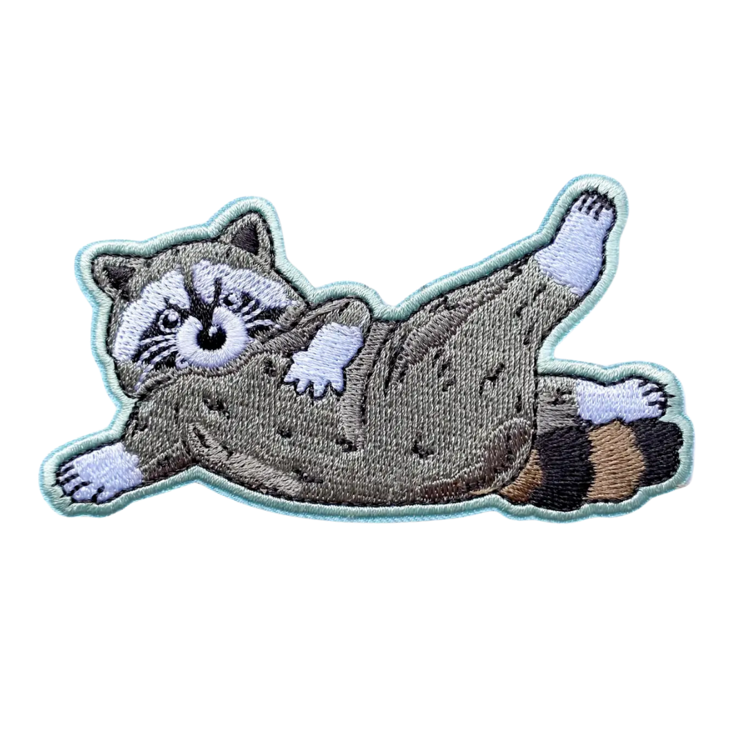 Lounging Raccoon Iron-On Embroidered Patch