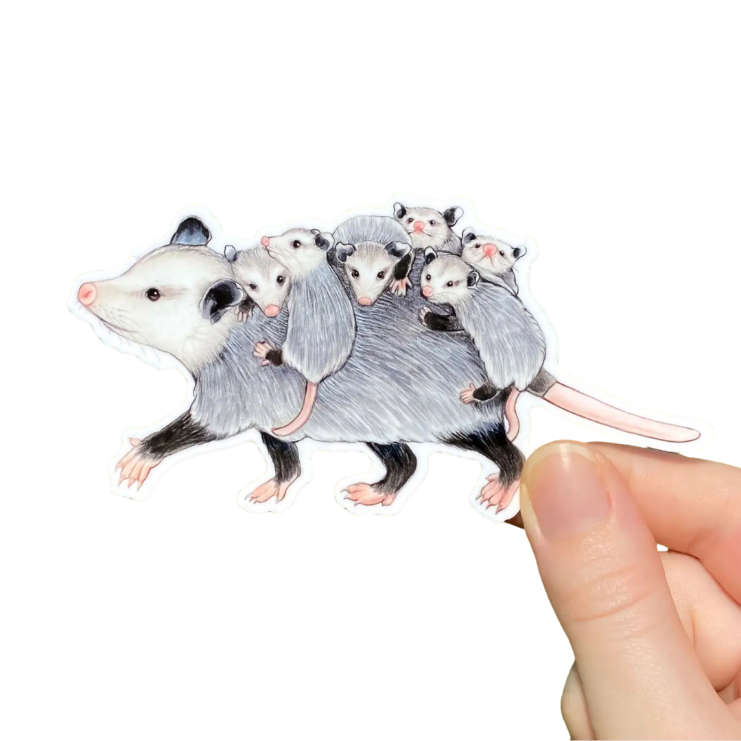 Mom Opossum with Babies Vinyl Sticker