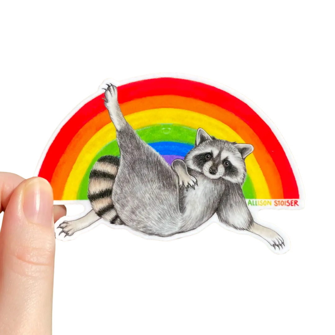 Rainbow Lounging Raccoon Pride Vinyl Sticker