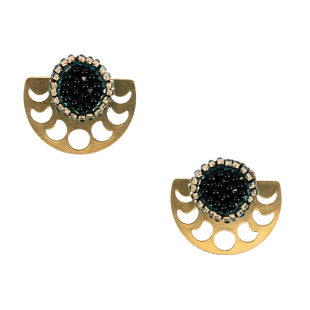 Brass Moon Phase Post Earrings
