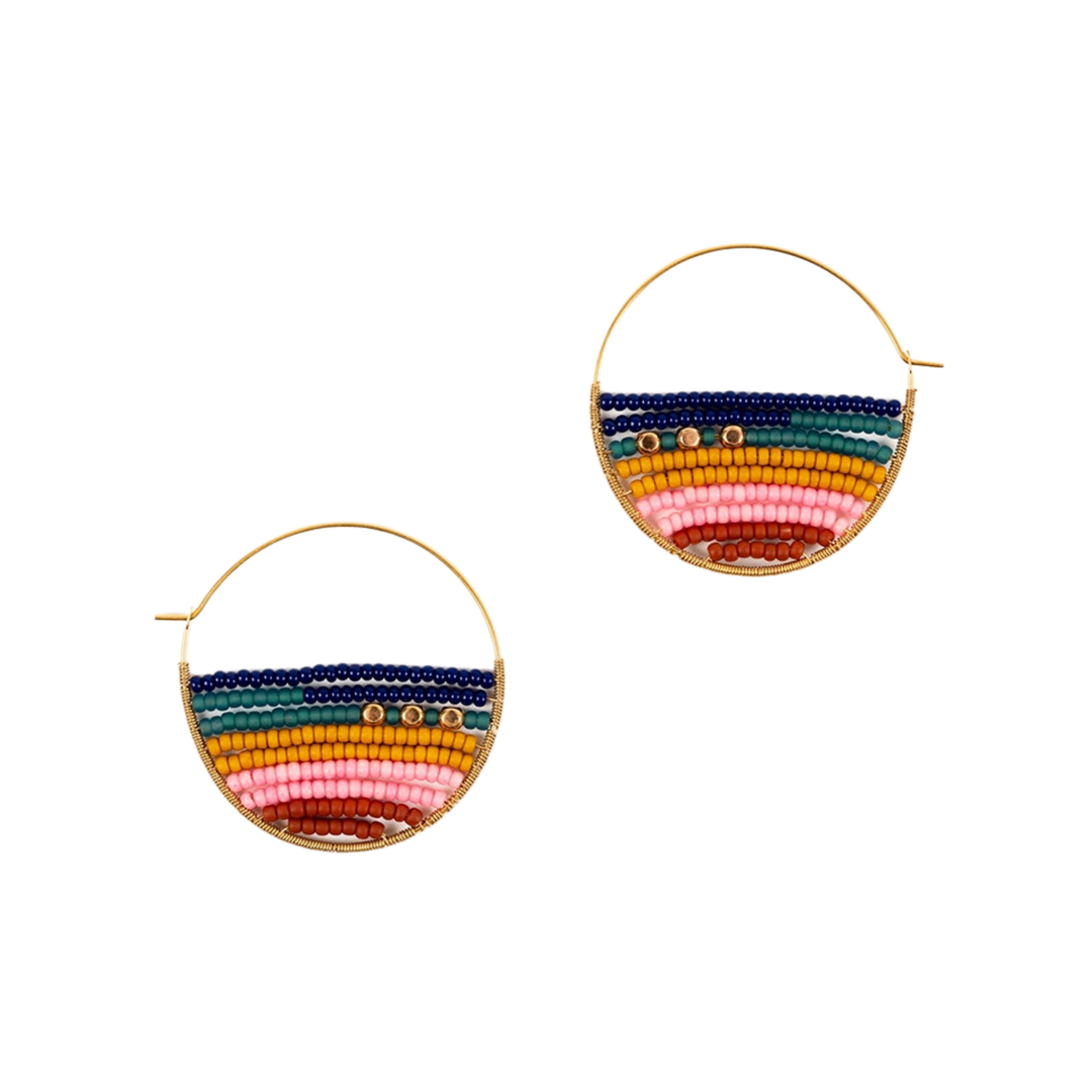 Layered Stripes Bead Hoop Earrings