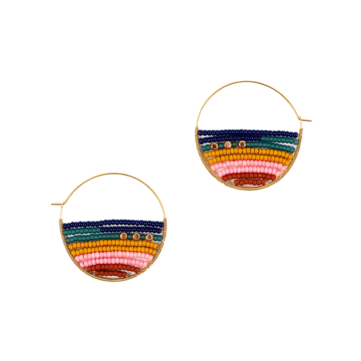 Layered Stripes Bead Hoop Earrings