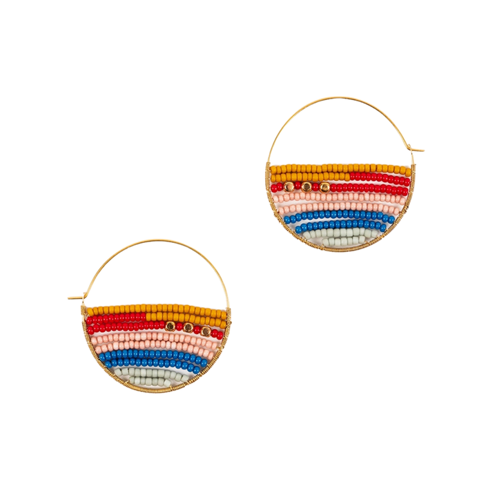 Layered Stripes Bead Hoop Earrings