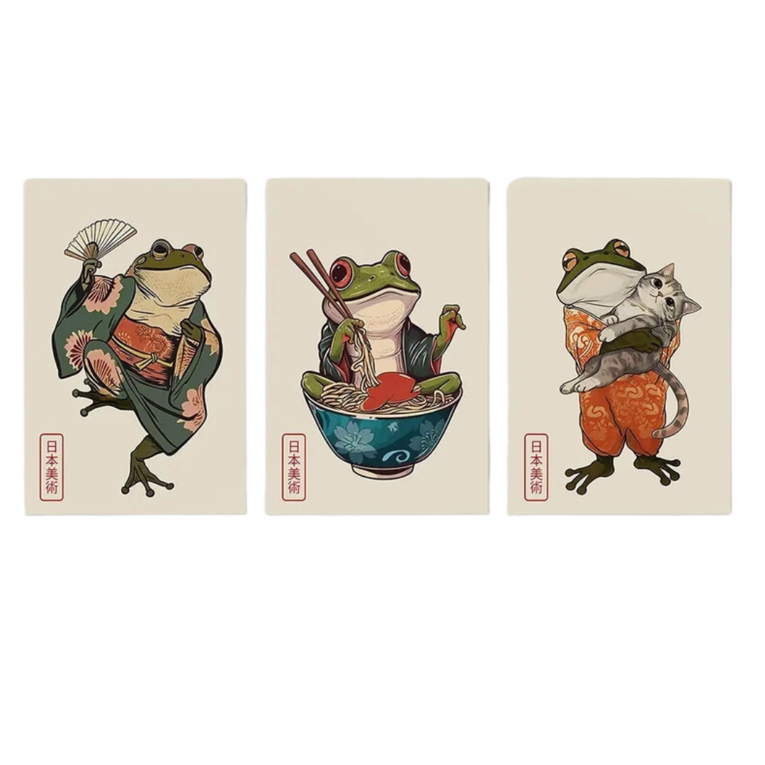 Funny Frog & Cat Japanese Art Print Matsumoto Hoji 18x24