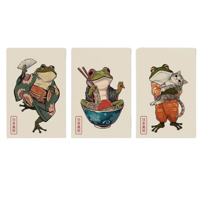 Funny Frog & Cat Japanese Art Print Matsumoto Hoji 18x24