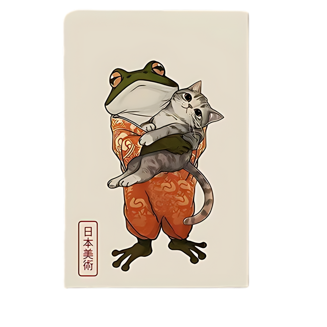 Funny Frog & Cat Japanese Art Print Matsumoto Hoji 18x24