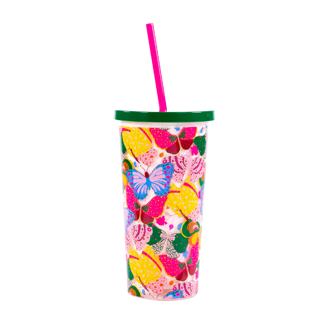 Berry Butterfly Sip Sip Tumbler with Straw