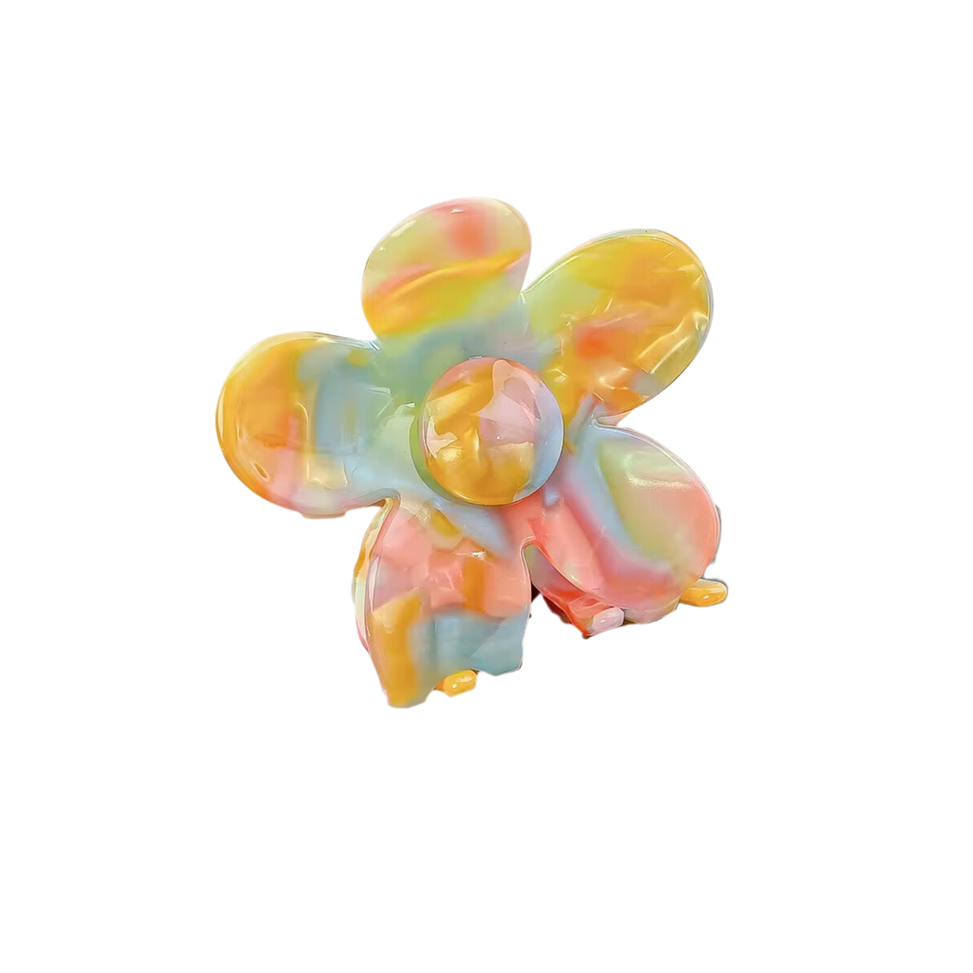 Rainbow Marble Flower Claw Clip