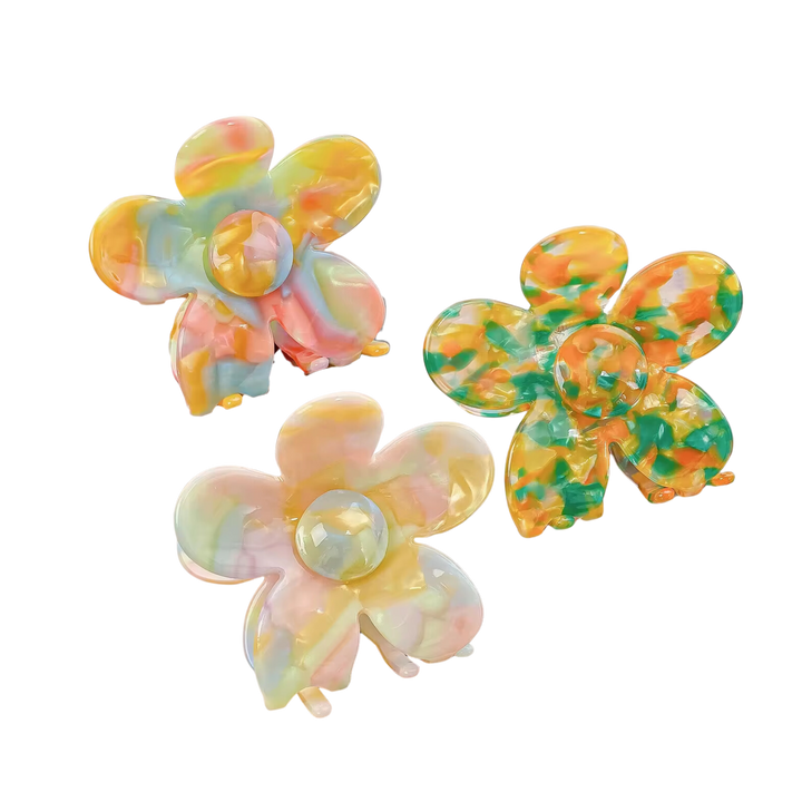 Rainbow Marble Flower Claw Clip