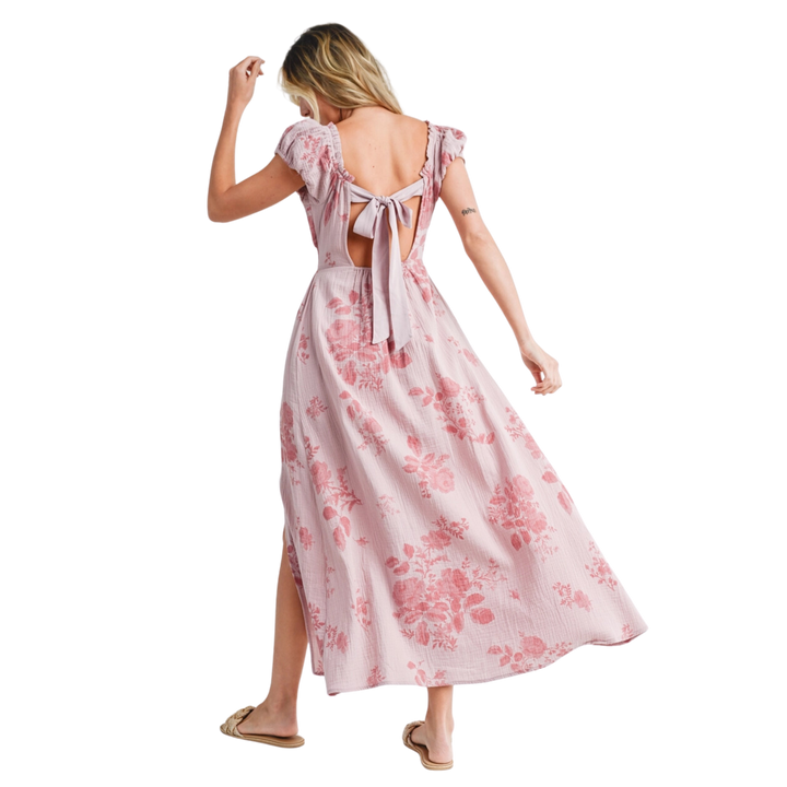 Floral Print Smocked Babydoll Maxi Dress