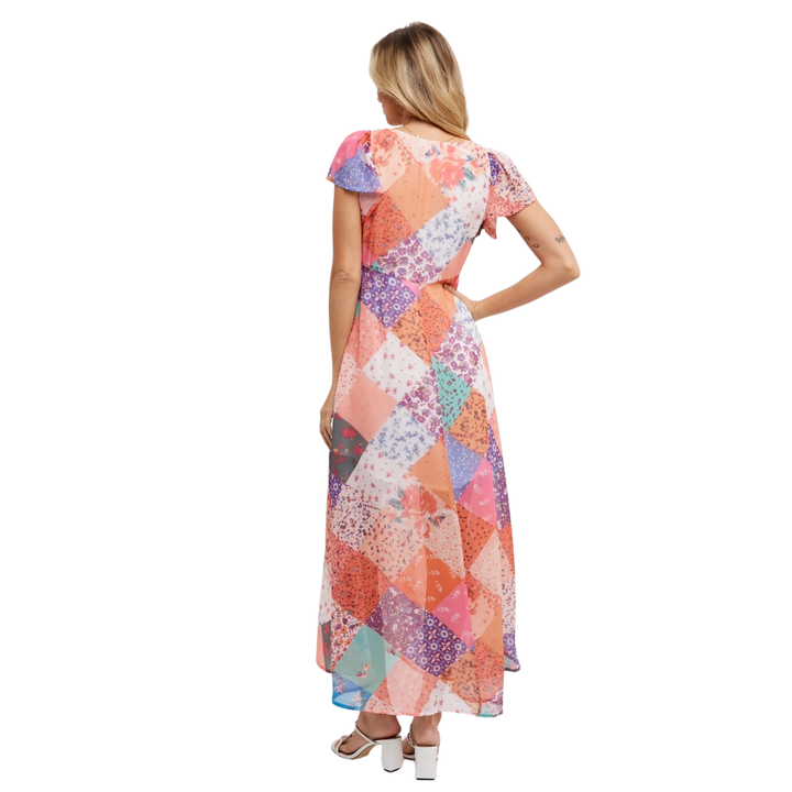 Quilt Printed Button Down Maxi Dress