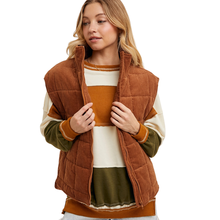 Corduroy Quilted Puffer Vest