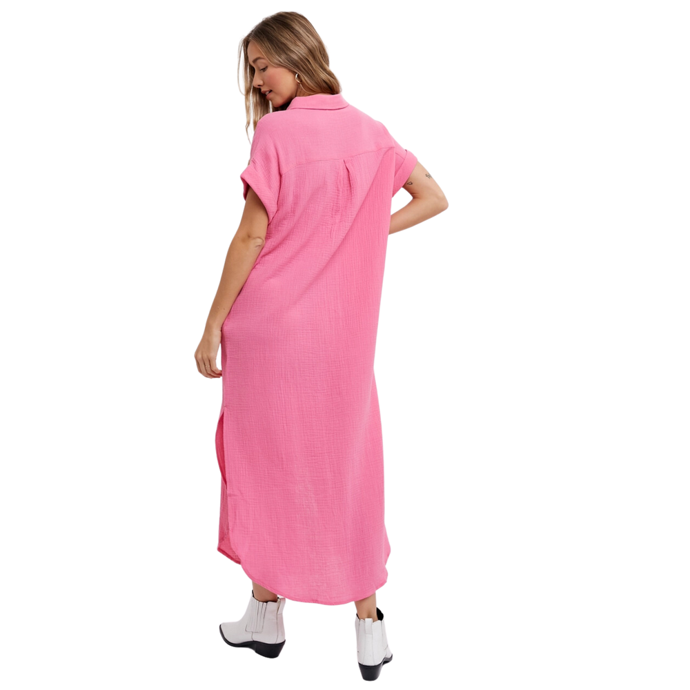 pink shirt dress maxi Debbie Katz Nila Maxi Shirt Dress Pink Pink Women's Dress XL