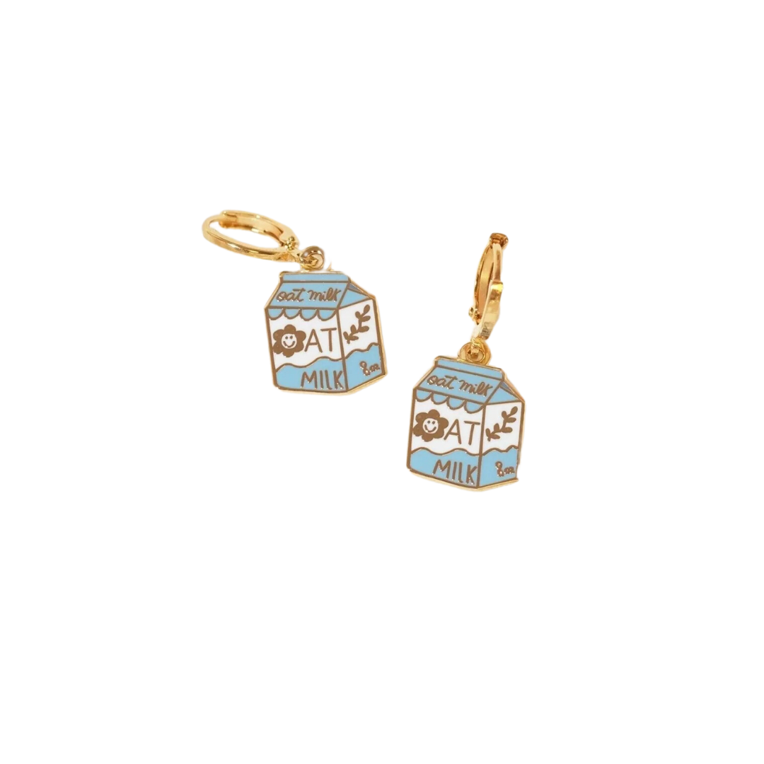 Oat Milk Carton Huggie Hoop Earrings