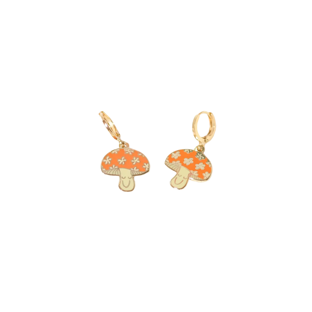 Happy Mushroom Huggie Hoop Earrings