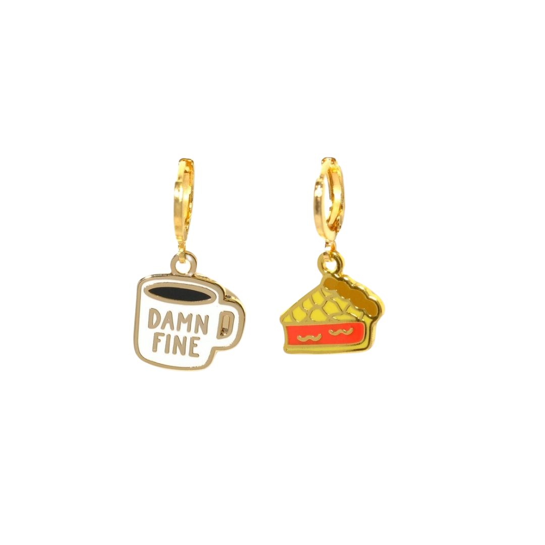 Twin Peaks Coffee and Cherry Pie Huggie Hoop Earrings