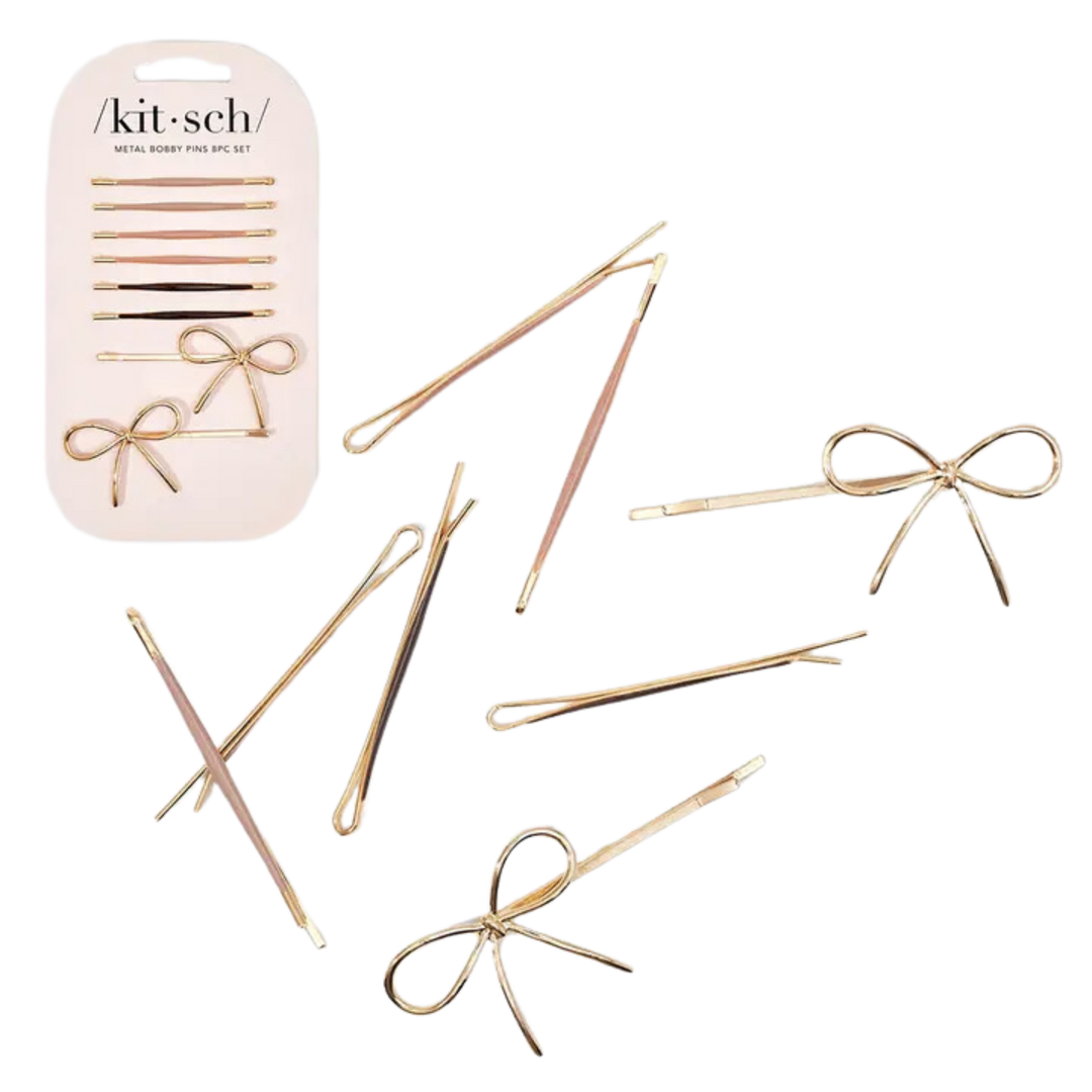 Metal Enamel Cloud & Bow Bobby Pins 8pc Set - Rosewood