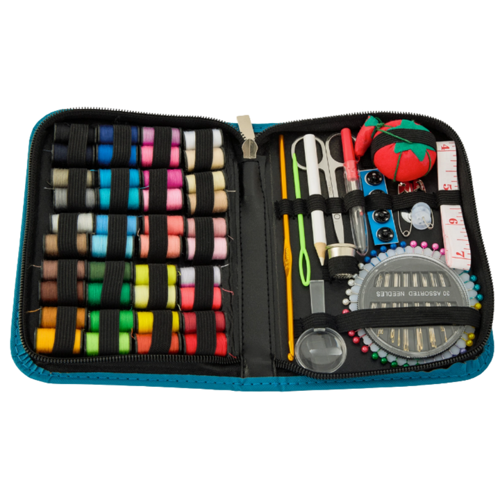 62pc Sewing Kit w/ Faux Leather Case
