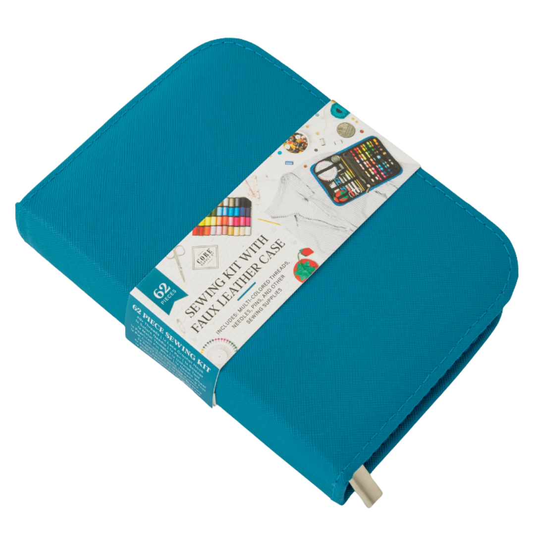 62pc Sewing Kit w/ Faux Leather Case