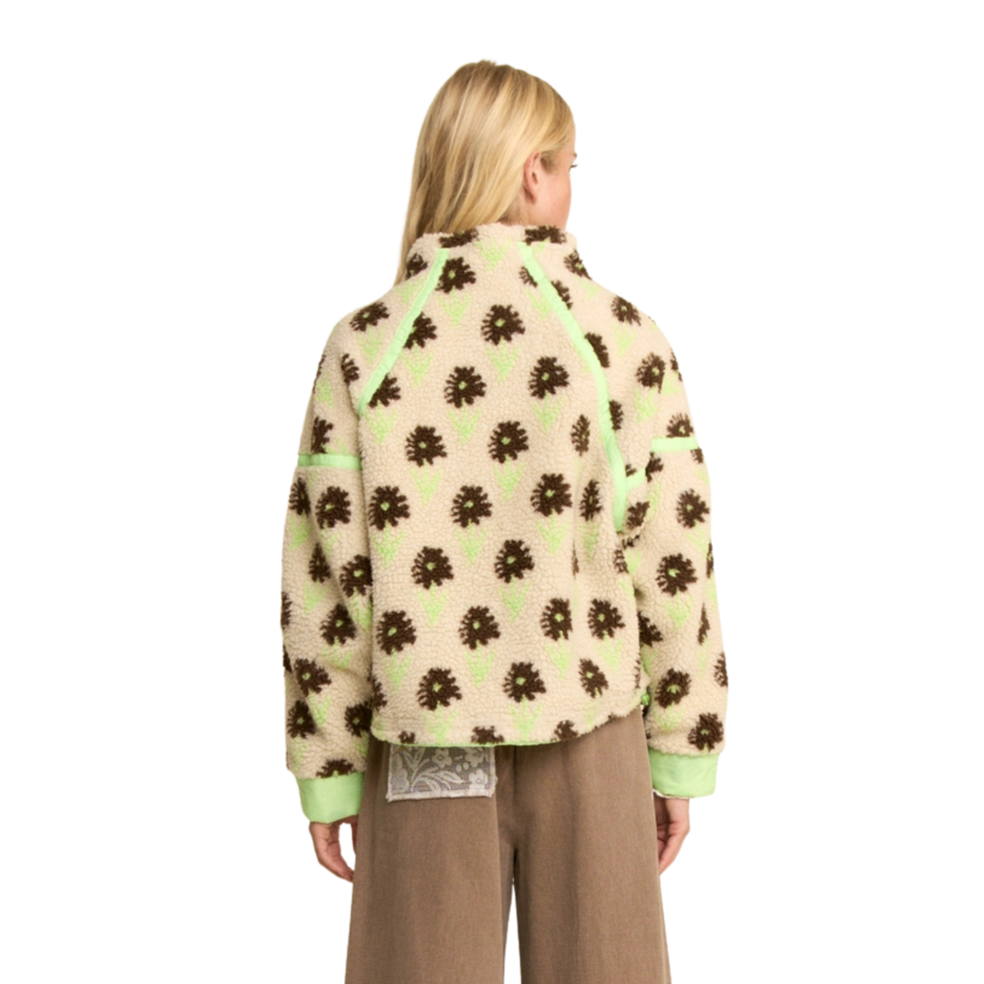 Faux Teddy Fur Flower Contrast Binding Jacket