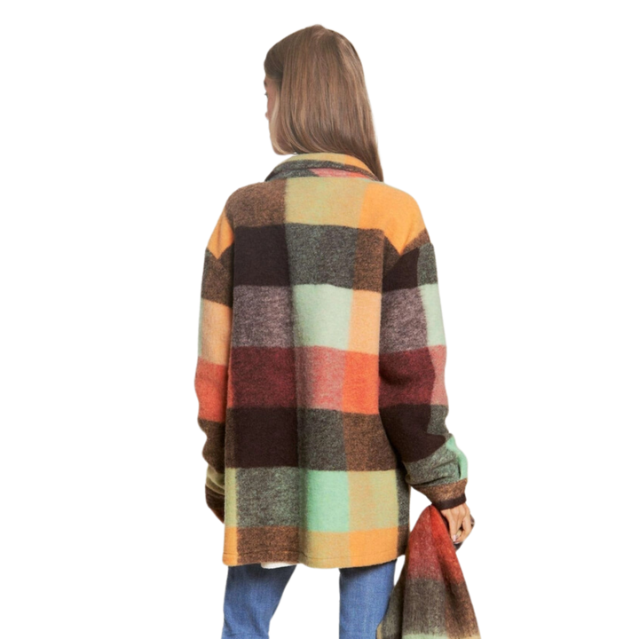 Plus Multi Color Plaid Fuzzy Brushed Shacket