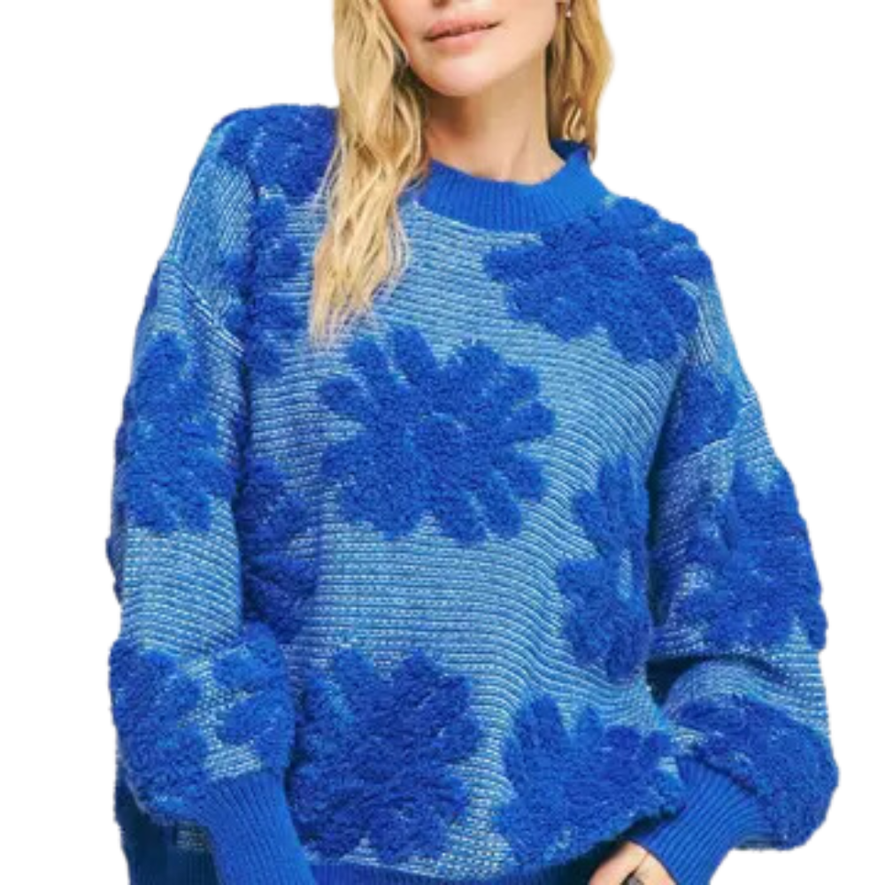 Plus Textured Floral Crew Neck Pullover Sweater