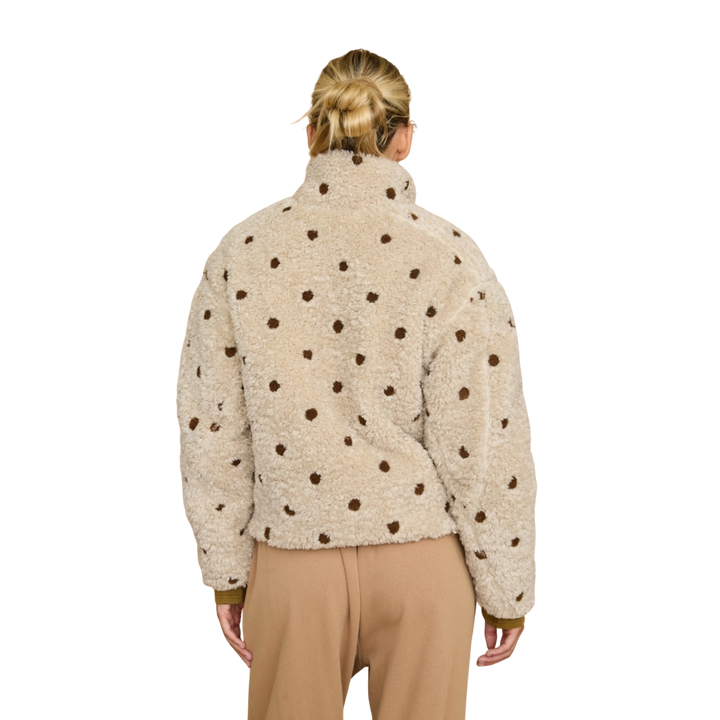 Polka Dot Sherpa Fleece Zip Front Jacket