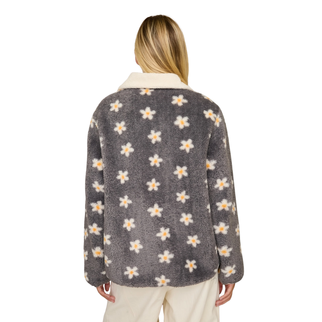 Floral Plush Sherpa Jacket Gray Multi