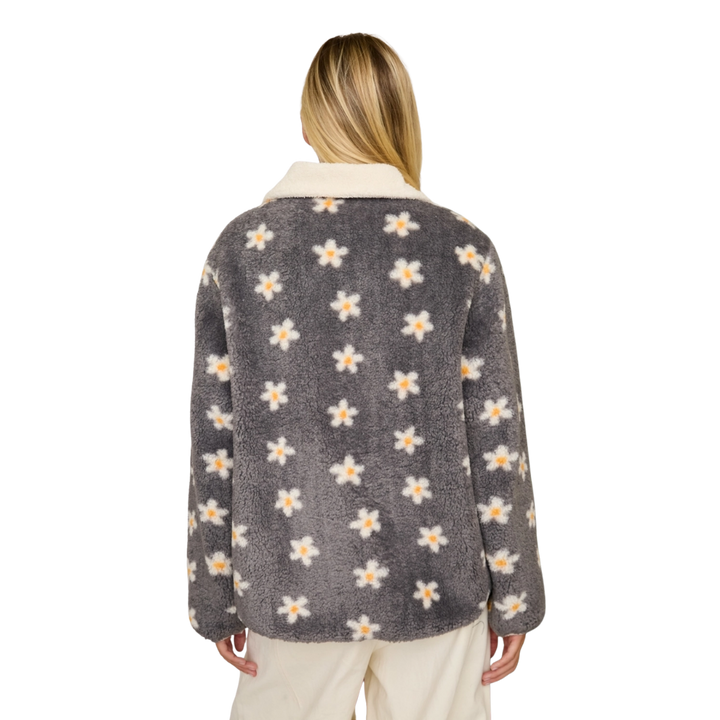 Floral Plush Sherpa Jacket Gray Multi