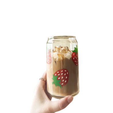 Strawberry 16 oz Can Glass Cup-Dishwasher Safe