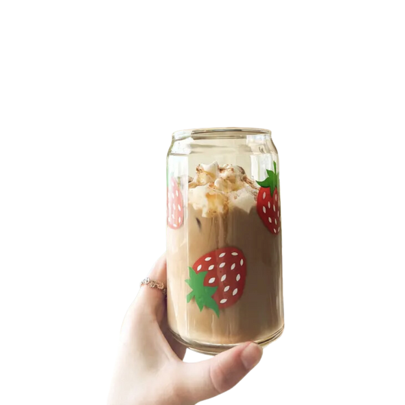 Strawberry 16 oz Can Glass Cup-Dishwasher Safe