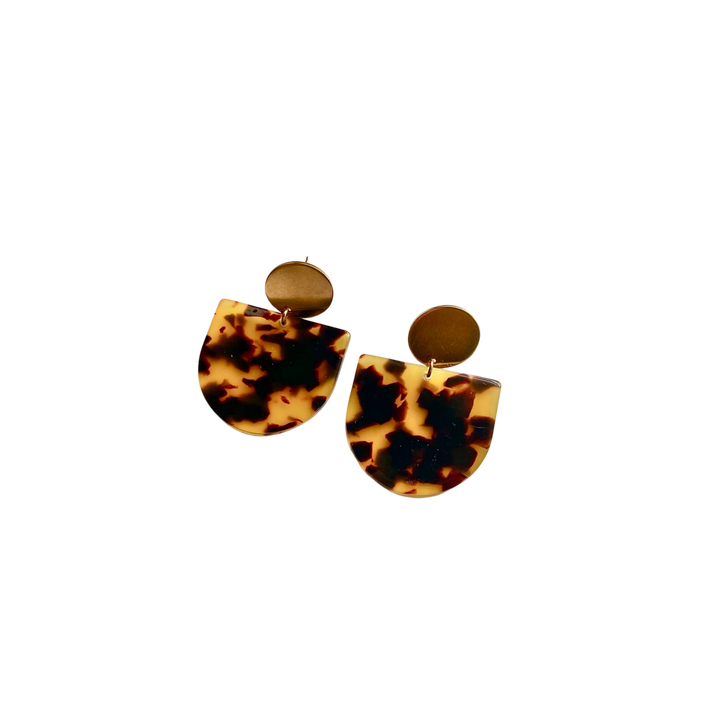Delta Terrazzo Tortoise Shell Acetate and Brass Stud Earrings